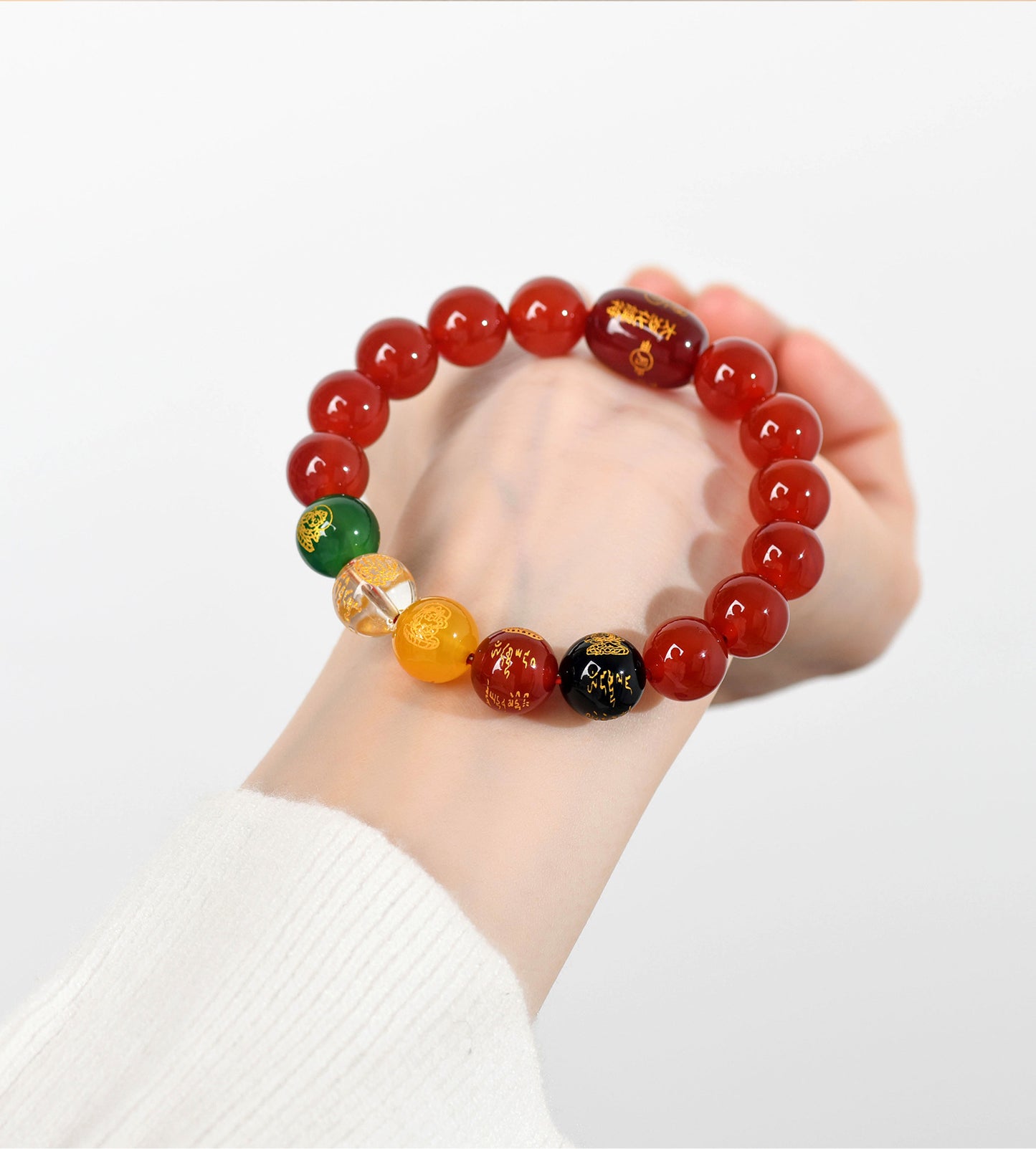 Five-Way God of Wealth Red Agate Tai Sui Bracelet - Wealth Attraction & Zodiac Protection