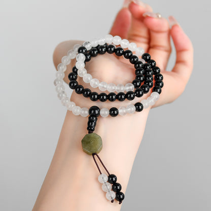 Tai Chi Bagua Flowing Bead Bracelet with White Agate and Black Obsidian | Spiritual Protection Balance