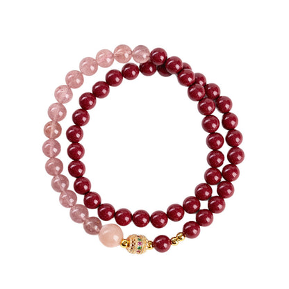 Natural Purple Gold Cinnabar Strawberry Crystal Double Circle Bracelet - Peach Blossom Luck Charm