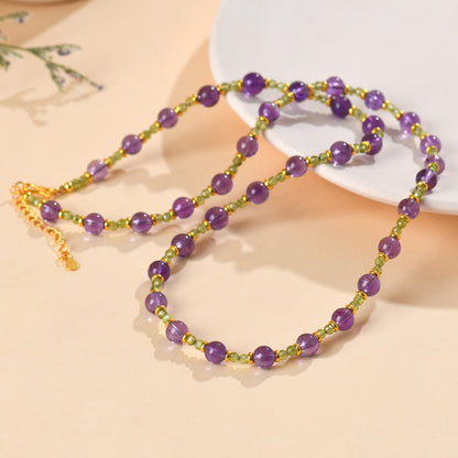 Natural Amethyst Peridot Clavicle Necklace | Spiritual Protection & Wealth Energy