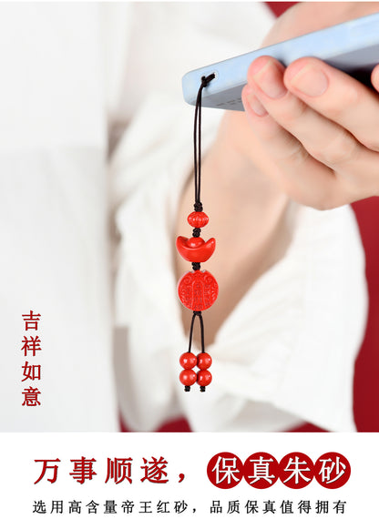 Natural Imperial Red Sand Five Directions God of Wealth Yuanbao Phone Pendant - Wealth Attraction Talisman
