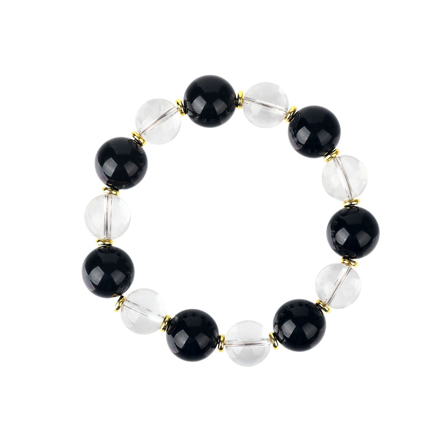 Natural White Crystal and Black Obsidian Single Circle Bracelet - Unisex Spiritual Protection Jewelry