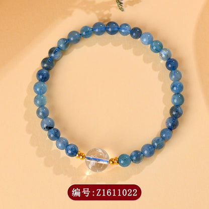 Natural Aquamarine White Crystal Single Circle Bracelet | S925 Silver Elegant Women's Jewelry for Harmony & Protection