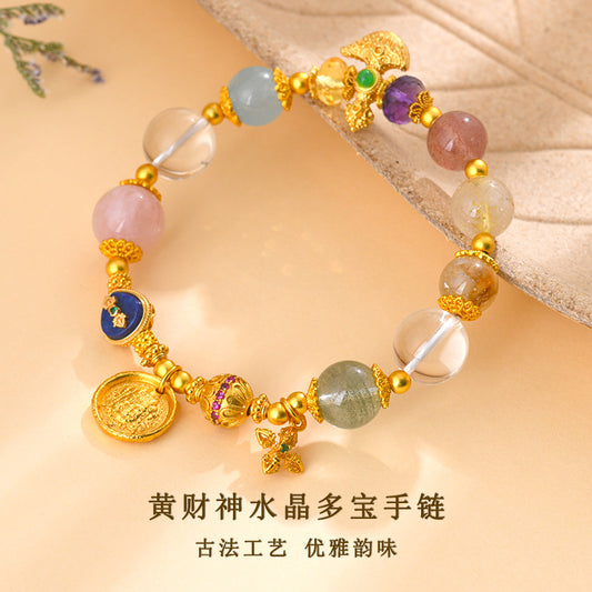 Golden Ancient Method Sand Gold Wealth God Crystal Multi-Treasure Bracelet | Feng Shui Prosperity Talisman