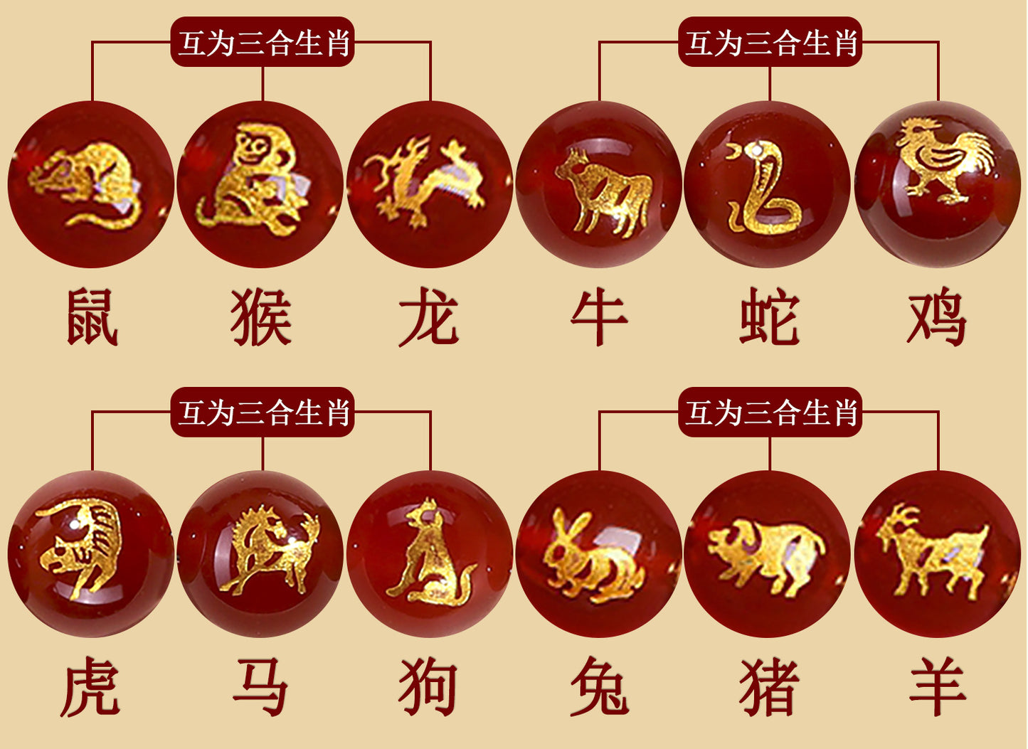 Natural Purple Gold Cinnabar Zodiac Three-in-One Keychain Pendant for Luck and Protection