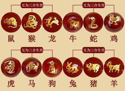 Natural Purple Gold Cinnabar Zodiac Three-in-One Keychain Pendant for Luck and Protection