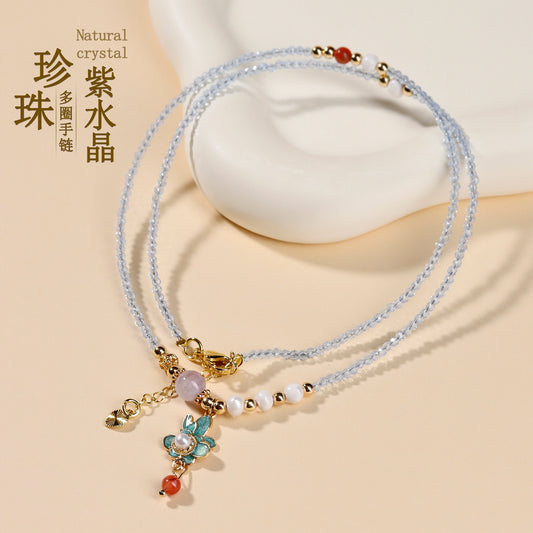 Pearl Southern Red Agate Multi-Circle Bracelet | Elegant Women's Collarbone Necklace for Fortune & Protection