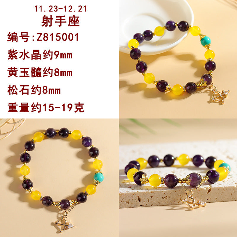 Natural Crystal Zodiac Bracelet - Mystical Astrological Jewelry for Women's Empowerment