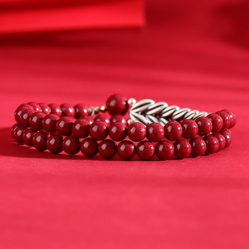 Natural Purple Gold Sand Cinnabar Double Layer Bracelet - Vintage Peaceful Year Design for Protection