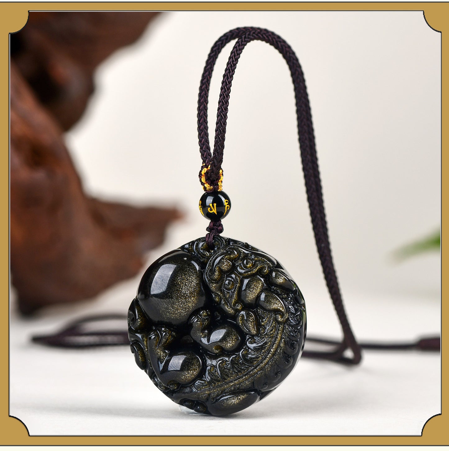 Natural Gold Obsidian Pixiu Pendant - Lucky Charm Necklace for Wealth and Protection