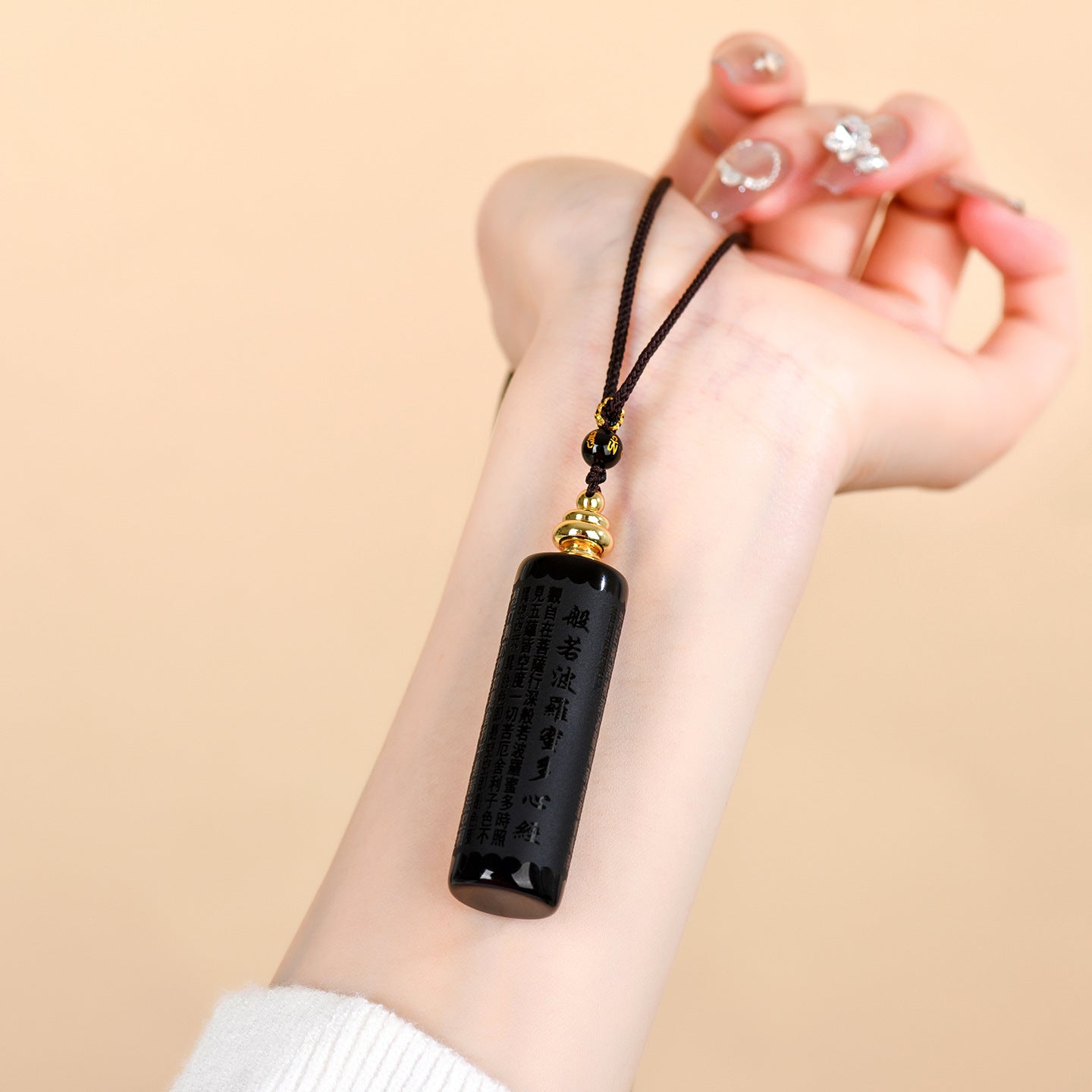 Natural Obsidian Heart Sutra and Shurangama Mantra Pendant Necklace for Spiritual Protection