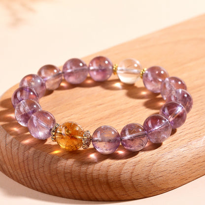 Natural Amethyst Love Bracelet with Yellow Tower and White Crystals | Romantic Spiritual Jewelry for Women