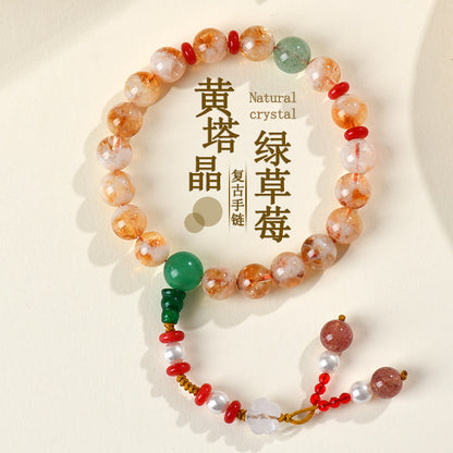 Yellow Pagoda and Green Strawberry Crystal Bracelet | Natural Energy & Mystical Fashion