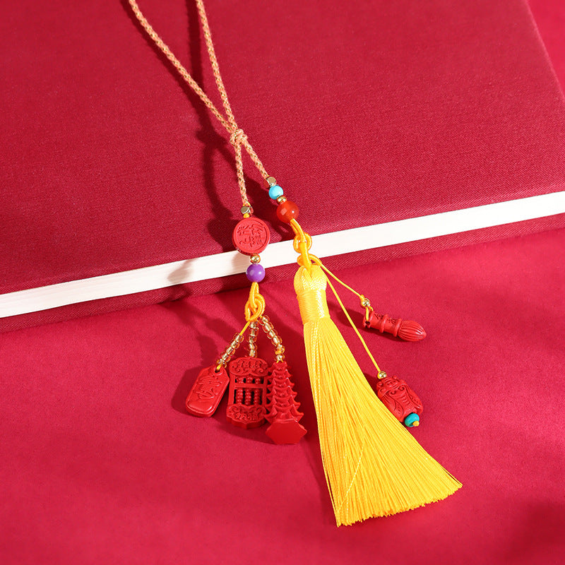 Natural Raw Cinnabar Success Pendant - Car Keychain Bag Charm for Good Luck & Protection