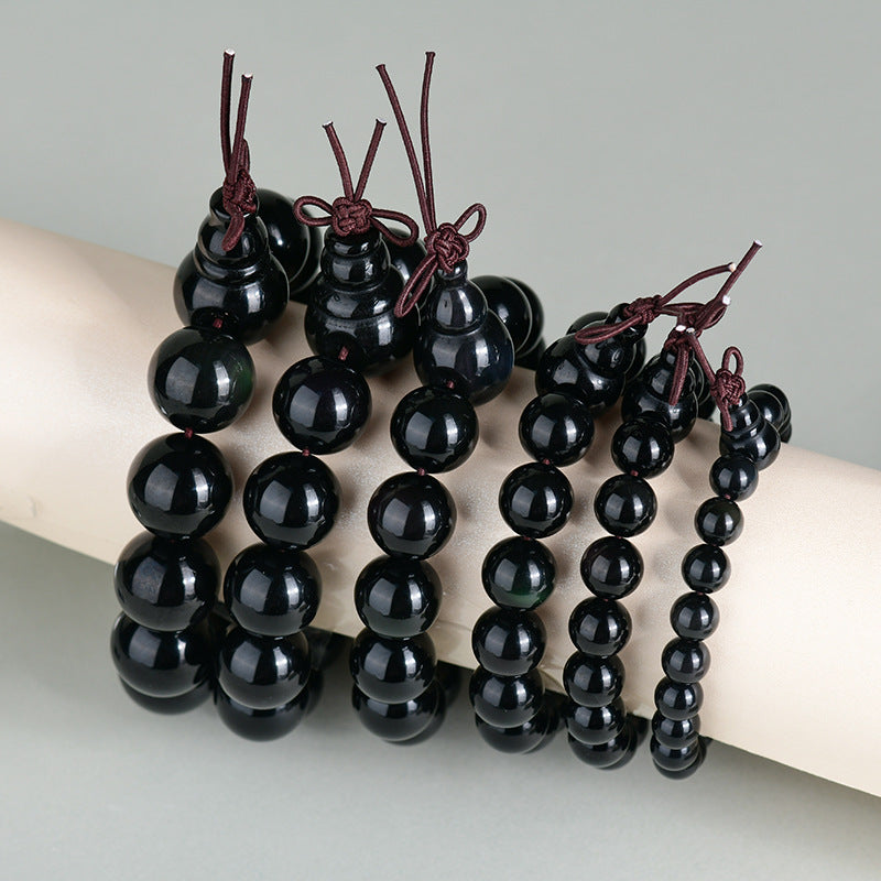 Natural Double Color Eye Obsidian Buddha Beads Bracelet - Spiritual Protection for Couples