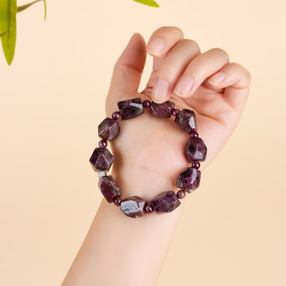 Natural Crystal Plum Blossom Tourmaline Irregular Faceted Bracelet | Spiritual Energy & Good Luck