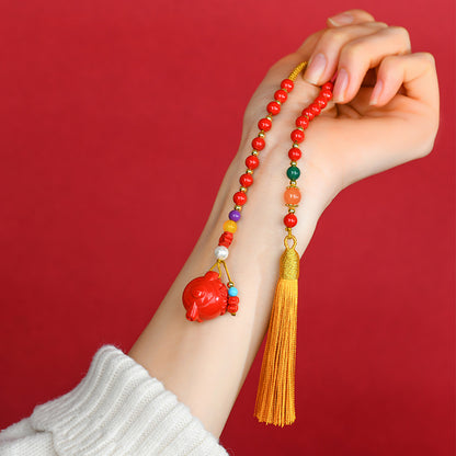 Imperial Red Cinnabar Teapot Car Pendant - Spiritual Protection & Wealth Charm