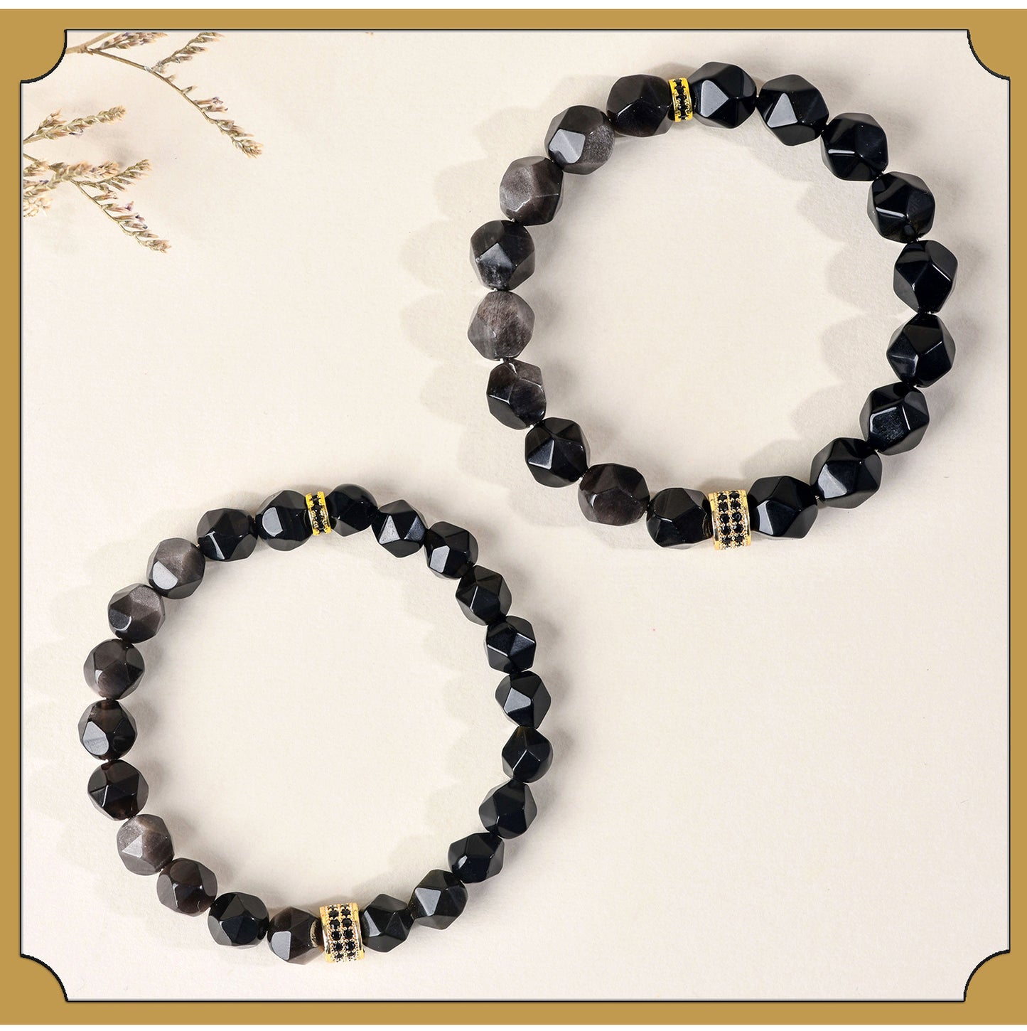 Golden Tiger Eye and Obsidian Faceted Irregular Bracelet - Unisex Couple Protection Charm