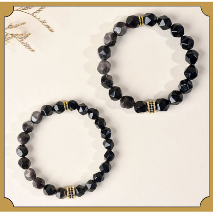 Golden Tiger Eye and Obsidian Faceted Irregular Bracelet - Unisex Couple Protection Charm