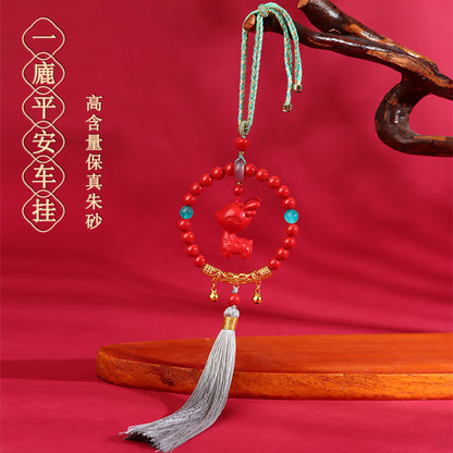 Imperial Red Cinnabar Deer Car Hanging for Safe Travel and Peace