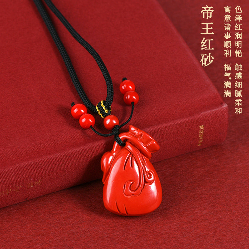 Imperial Red Sand Pixiu Lucky Bag Pendant Necklace - Wealth Attraction & Protection Amulet