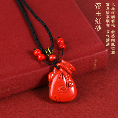 Imperial Red Sand Pixiu Lucky Bag Pendant Necklace - Wealth Attraction & Protection Amulet