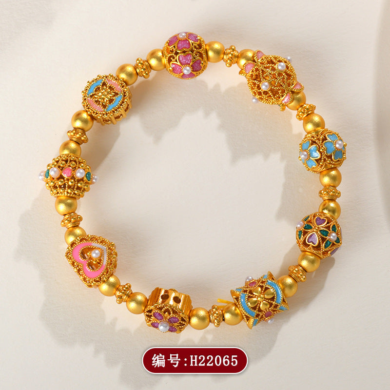 Flowing Color Four-Leaf Clover Gold Sand Fortune Bead Bracelet – Lucky Charm for Women