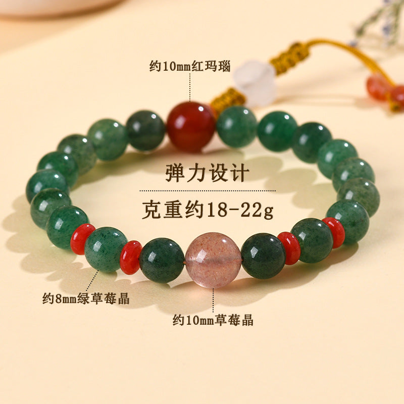 Natural Strawberry Crystal Red Agate Bracelet | Chinese Retro Spiritual Jewelry for Luck and Love