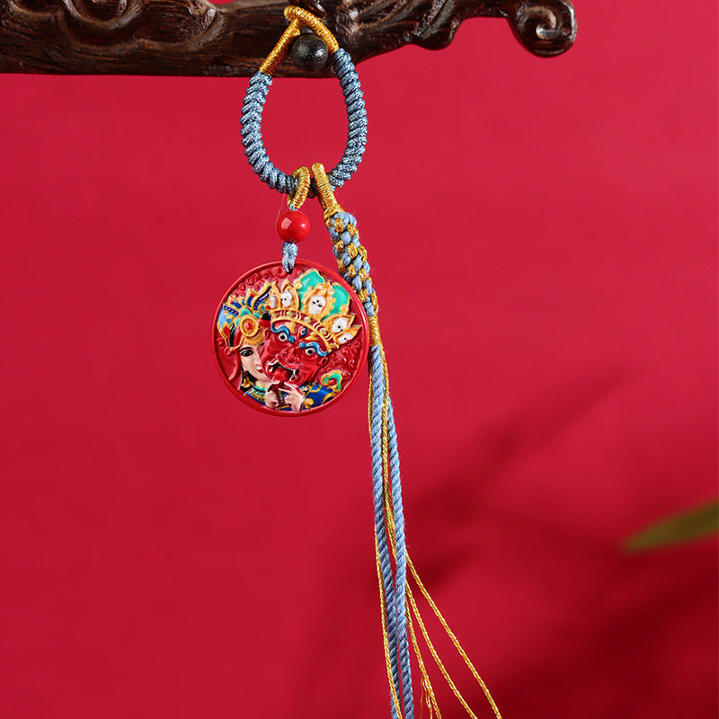 Natural Cinnabar Hand-Woven Keychain | Spiritual Protection & Fortune Charm