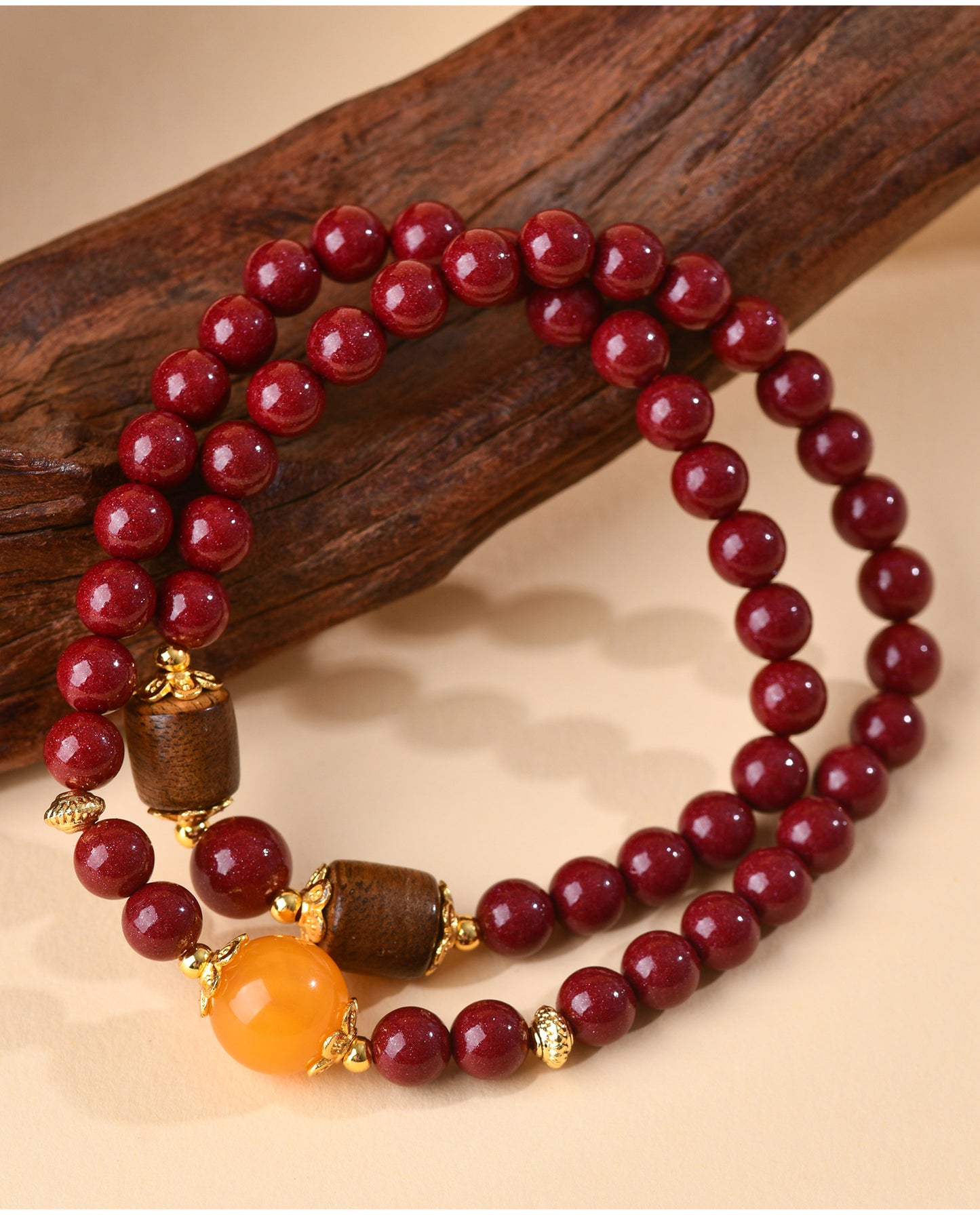 Natural Purple Gold Cinnabar Agarwood Double Circle Bracelet | Wealth Protection & Spiritual Harmony