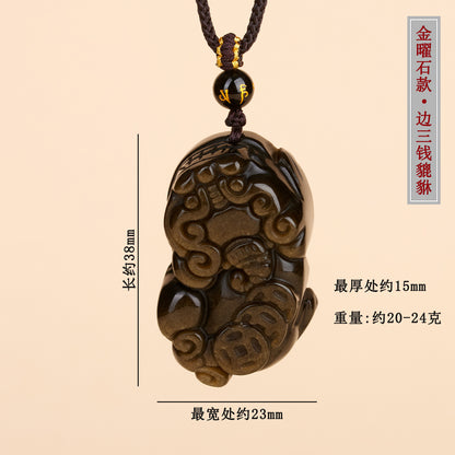 Natural Obsidian Pixiu Pendant Necklace | Chinese Style Unisex Wealth Talisman