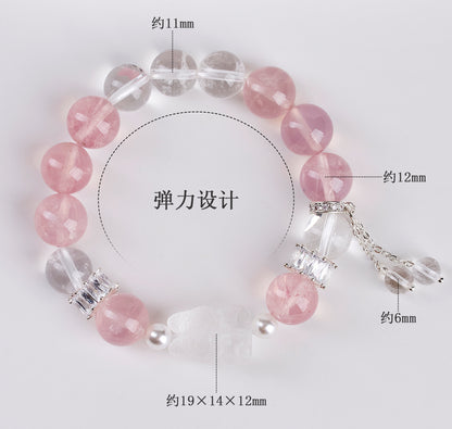 Natural Pink White Crystal LABUBU Bracelet - Peach Aura Love Energy Women's Fashion Jewelry