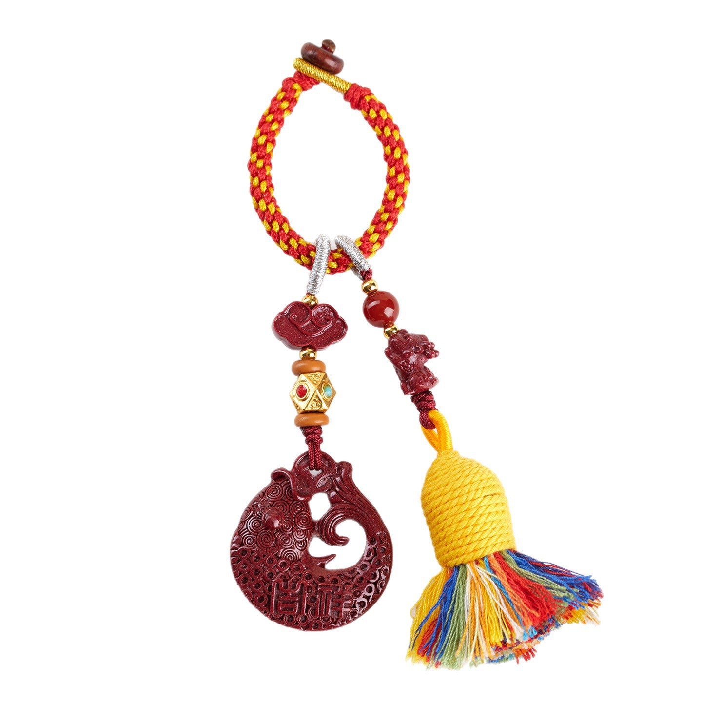 Natural Cinnabar Purple Gold Sand Koi Keychain Pendant - Wealth and Luck Attractor