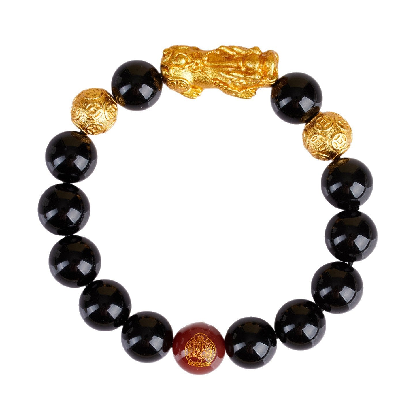 Natural Obsidian Gold Pixiu Zodiac Buddha Bracelet for Wealth Protection and Spiritual Harmony