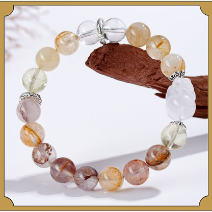 Natural Crystal Five Elements Bracelet with Lucky Pixiu - Unisex Couple Style for Balance and Wealth