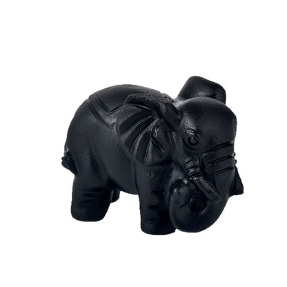 Natural Obsidian Carved Elephant Ornament - Office & Home Lucky Charm Display