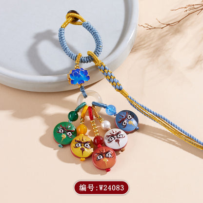 Natural Imperial Red Cinnabar Five-Way God of Wealth Keychain | Wealth Attraction Bag Pendant