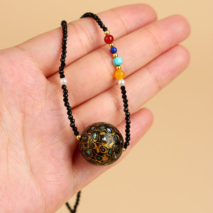 Mother-of-Pearl Lacquer Bead Black Spinel Collarbone Necklace | Intangible Heritage Craft Elegance