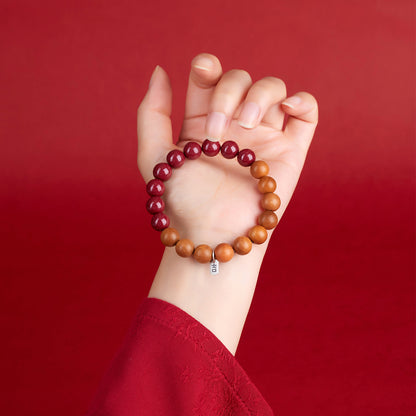 Natural Cinnabar Peach Wood Bracelet | Chinese Spiritual Protection Jewelry for Men and Women