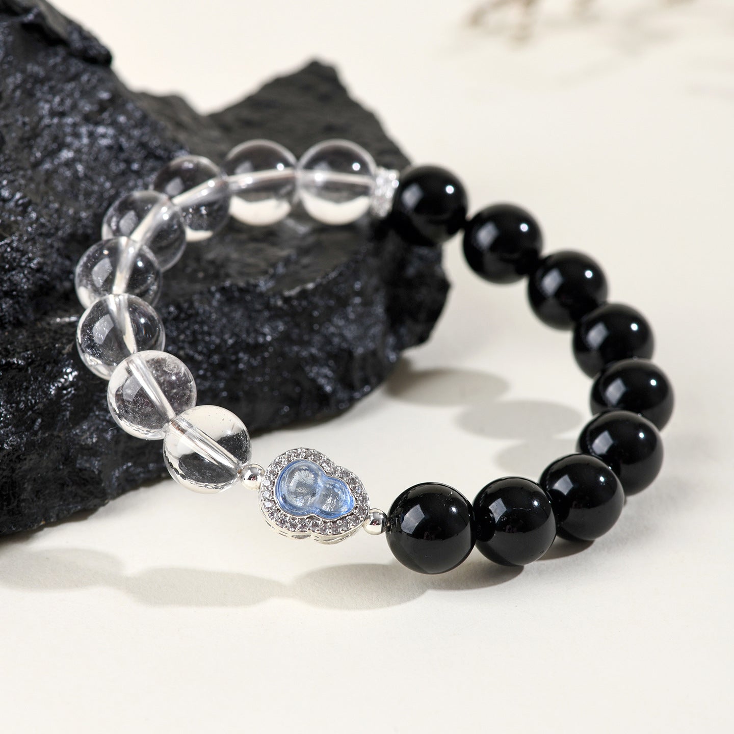Natural Obsidian White Crystal Gourd Bracelet | Fortune Health Protection Spiritual Jewelry