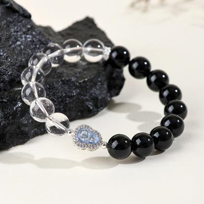 Natural Obsidian White Crystal Gourd Bracelet | Fortune Health Protection Spiritual Jewelry