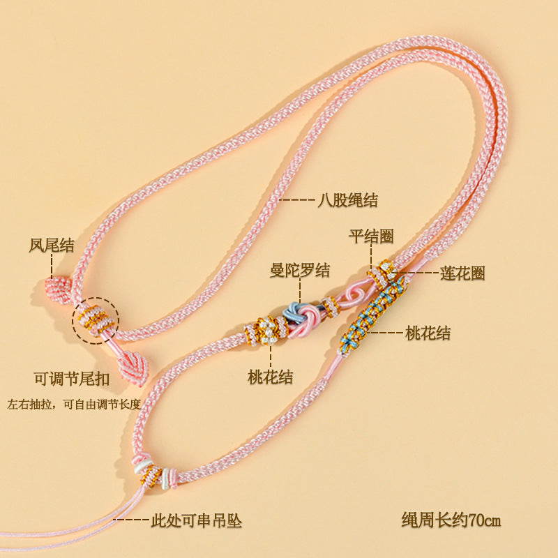 Mandala Knot Peach Blossom Hand-Woven Necklace with Golden Hetian Jade Pendant - Spiritual Harmony Amulet