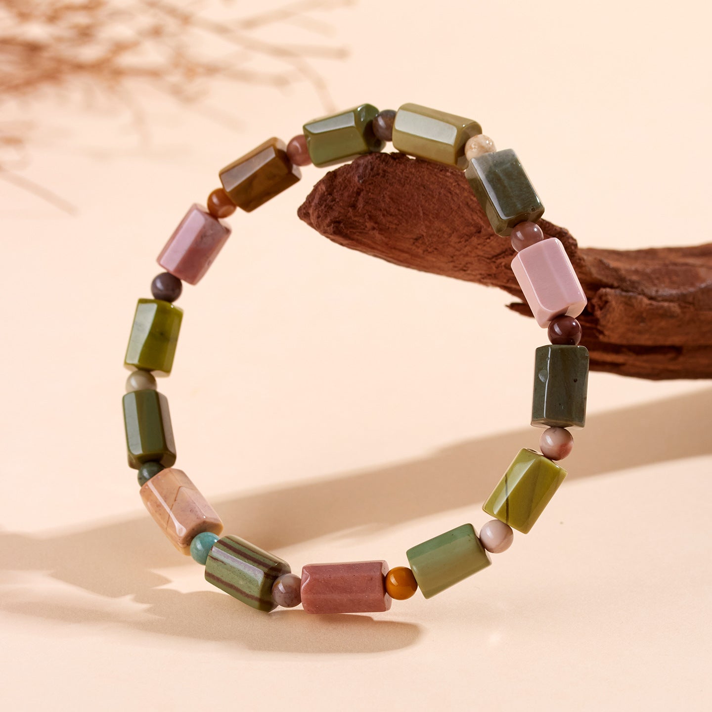 Natural Alashan Agate Faceted Barrel Bead Bracelet - Spiritual Energy & Good Fortune Talisman