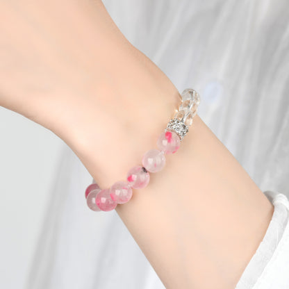 Natural Cherry Blossom White Crystal Love Bracelet | Peach Pink Women's Spiritual Jewelry