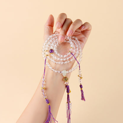 Pure White Crystal 108 Buddha Bead Multi-Layer Bracelet – Spiritual Enlightenment & Harmony