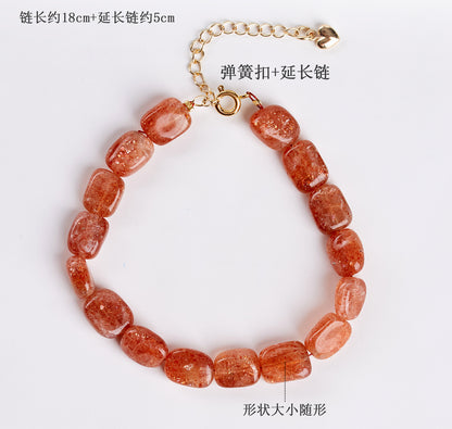 Natural Crystal Strawberry Bracelet | Adjustable Feng Shui Charm for Women's Luck