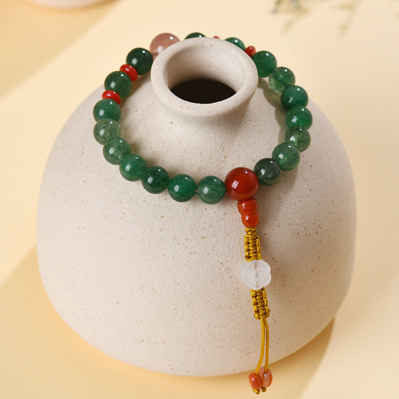 Natural Strawberry Crystal Red Agate Bracelet | Chinese Retro Spiritual Jewelry for Luck and Love