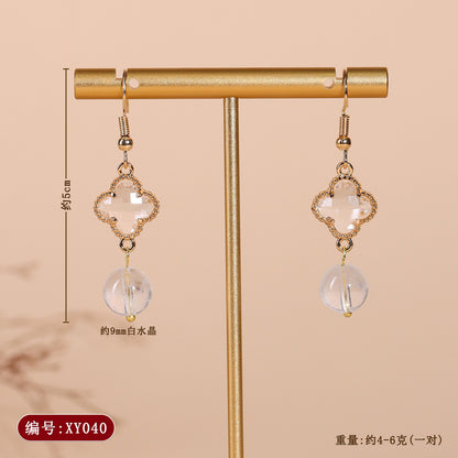 Natural Crystal Earrings | White Amethyst Yellow Tower Crystal Spiritual Energy Women's Jewelry