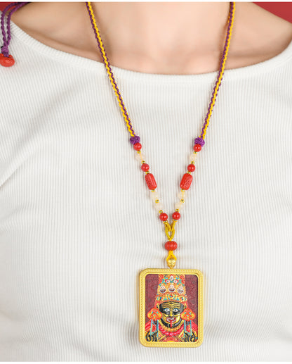 Purple Gold Cinnabar Thangka Pendant Necklace - Tibetan Spiritual Amulet for Protection