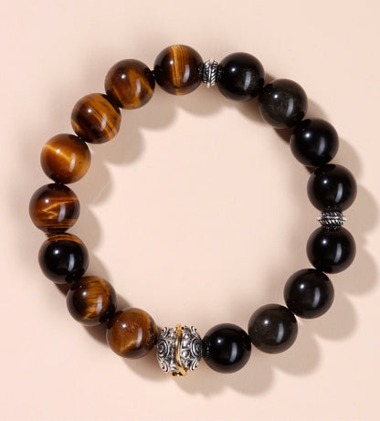Natural Gold Obsidian & Tiger Eye Bracelet | Wealth Protection Couple's Energy Stone Jewelry